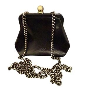 Hobo International Pewter Chain Strap Clutch Bag Black Leather KISS Lock EC